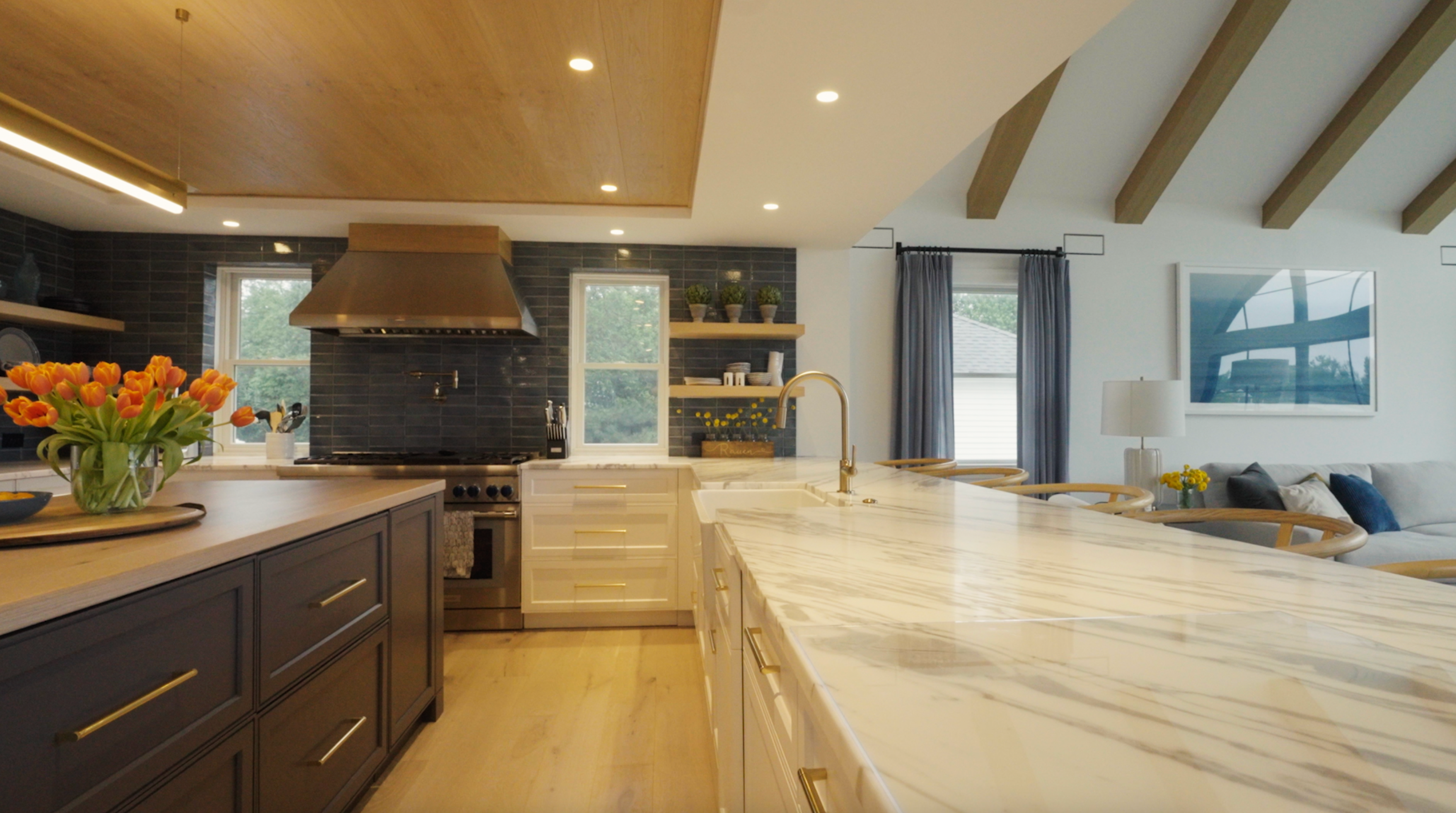Contemporary kitchen featuring sage and clay tones with high-performance finishes.
