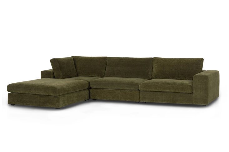 Article Beta Cypress Green Modular Sectional in a bright room.