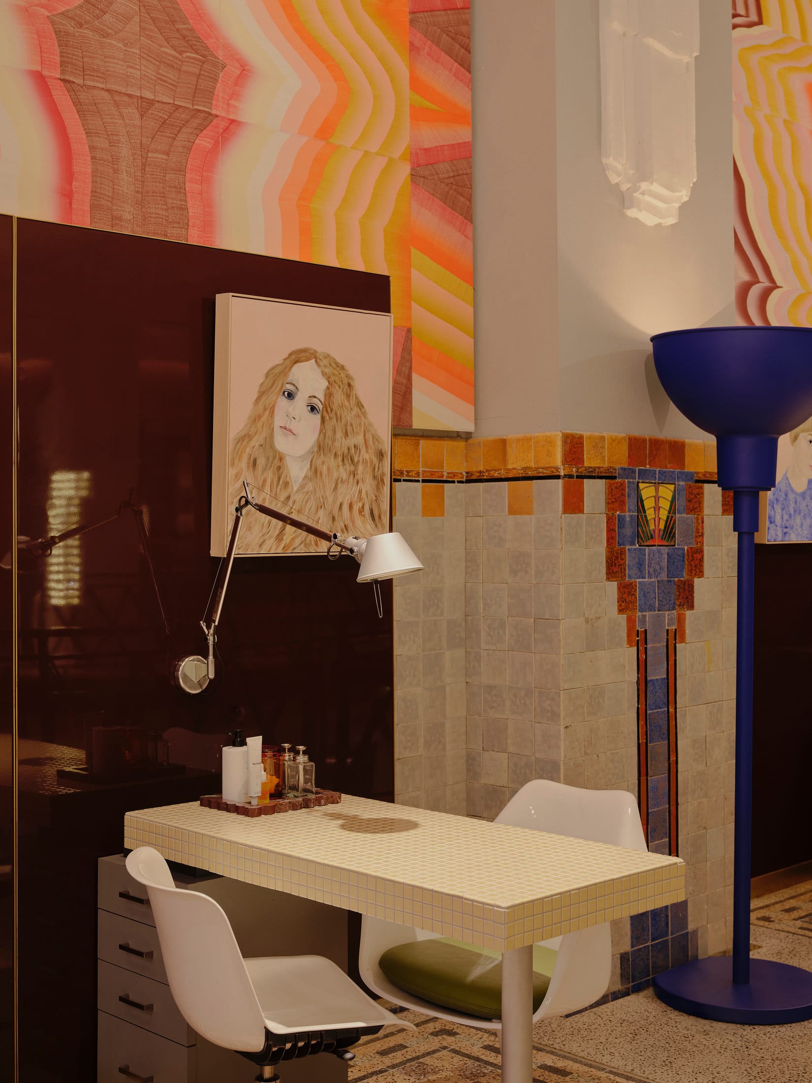 Brightly lit beauty service area with modern mirrors and integrated lighting.