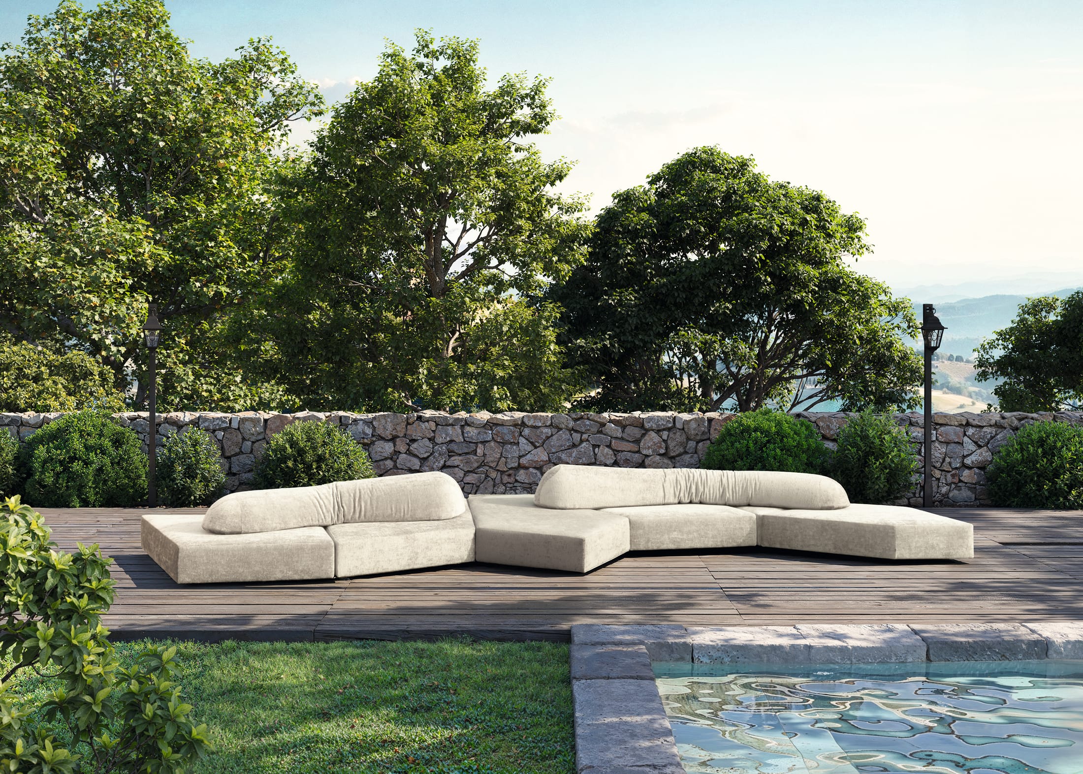 Edra On the Rocks sofa with asymmetrical modules and movable backrests.