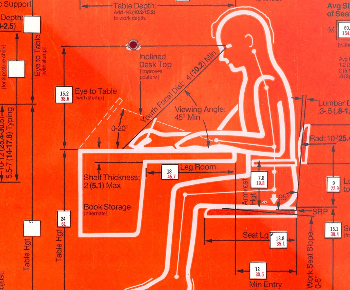 Technical guide showing the relationship between seat height and table height for optimal ergonomics.