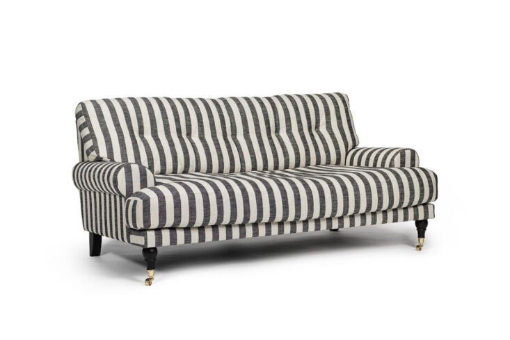 Melimeli Blanca 2-Seat Sofa with traditional roll arms and bold black and white stripes.