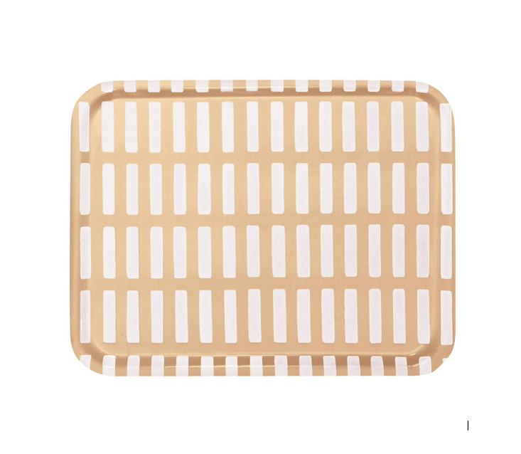 The Artek Siena tray featuring a white and black grid pattern by Alvar Aalto.