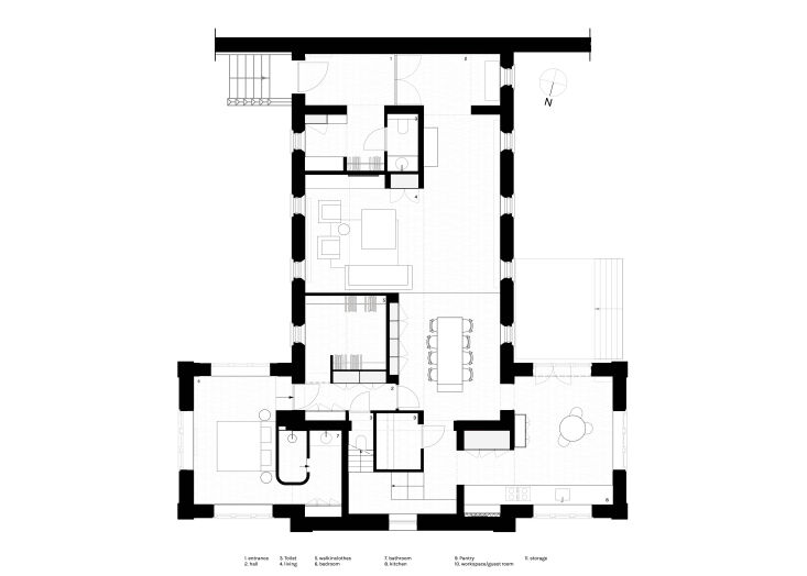 Architectural floor plan drawing of the ground floor of the converted chapel.