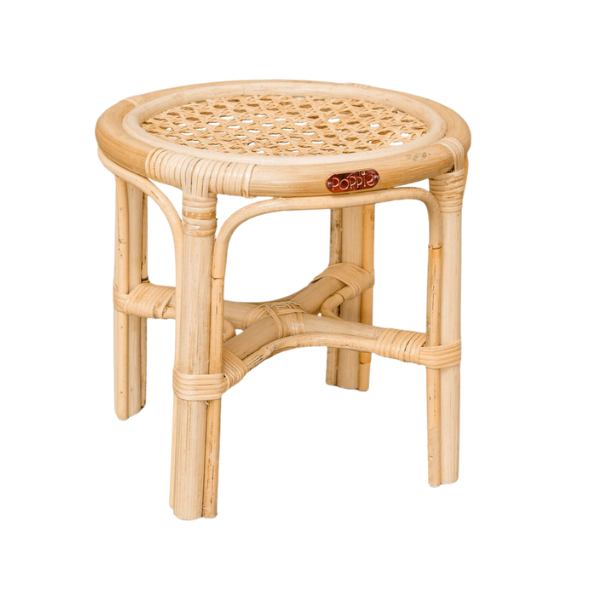 A set of nesting rattan baskets used for sorting toys in a playroom.