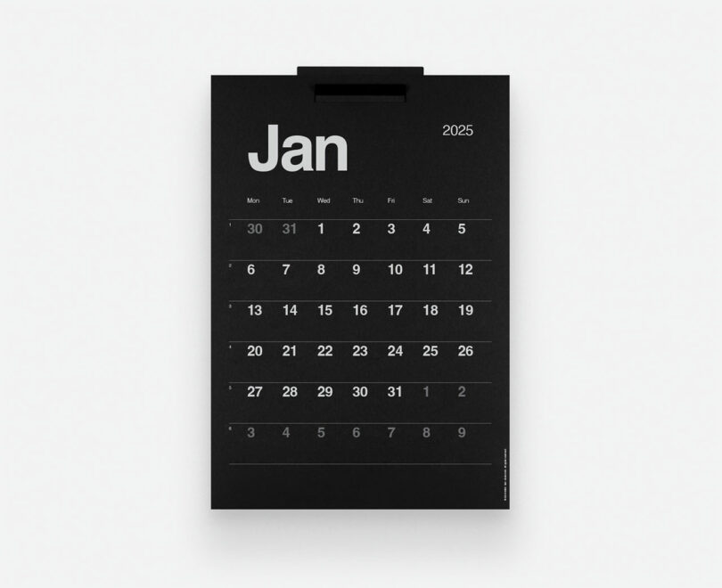 A colorful Risograph printed calendar page with abstract geometric shapes.