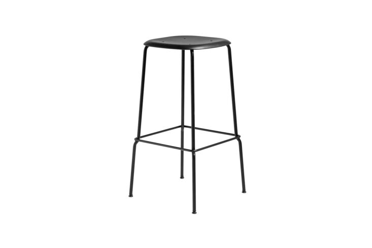 A sleek black HAY Soft Edge P30 bar stool with a molded seat.