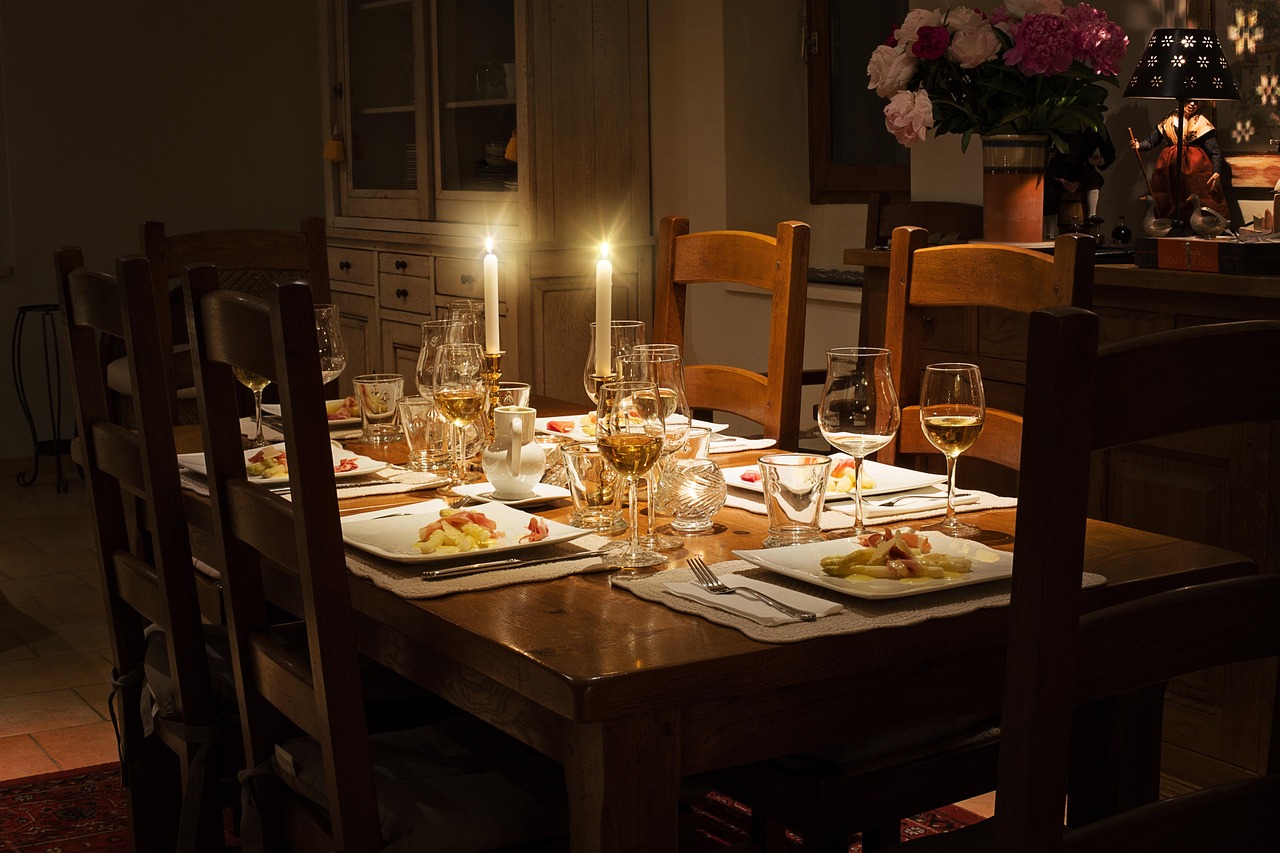 Aerial view of a dining room showing space around the table