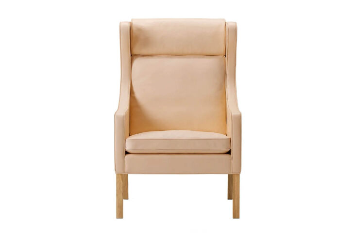 Iconic Børge Mogensen designed Wing Chair with a high back and solid oak frame.