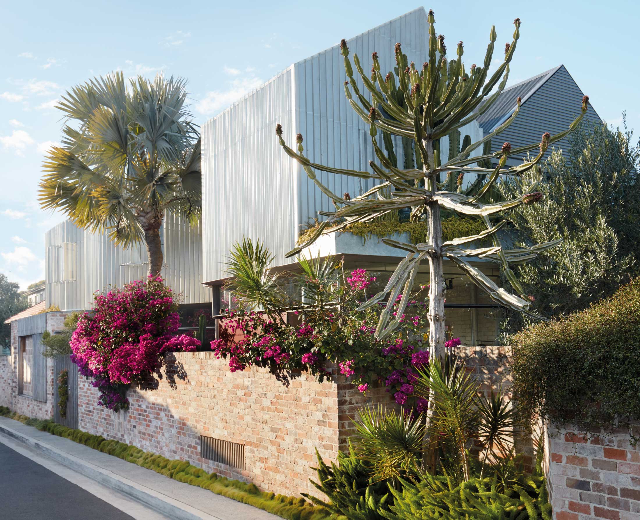 The Bismarck House garden featuring soft textures and integrated stone elements.
