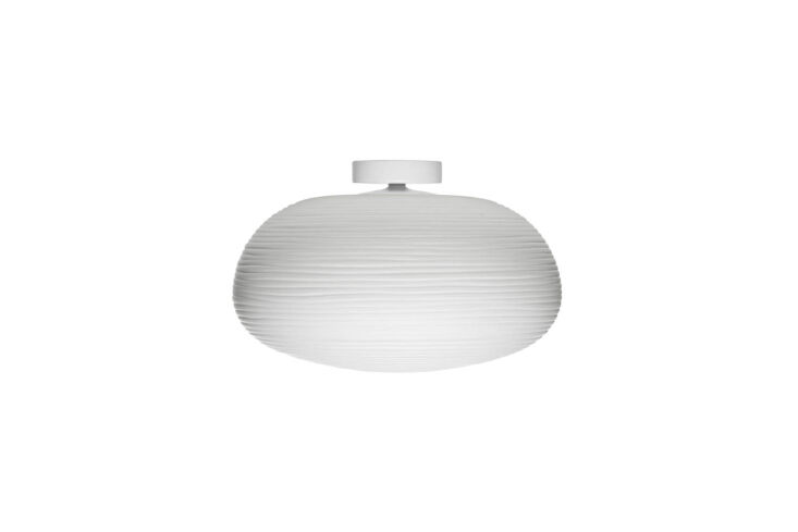 Foscarini Rituals 2 Ceiling Light in blown satin white glass with horizontal ridges.