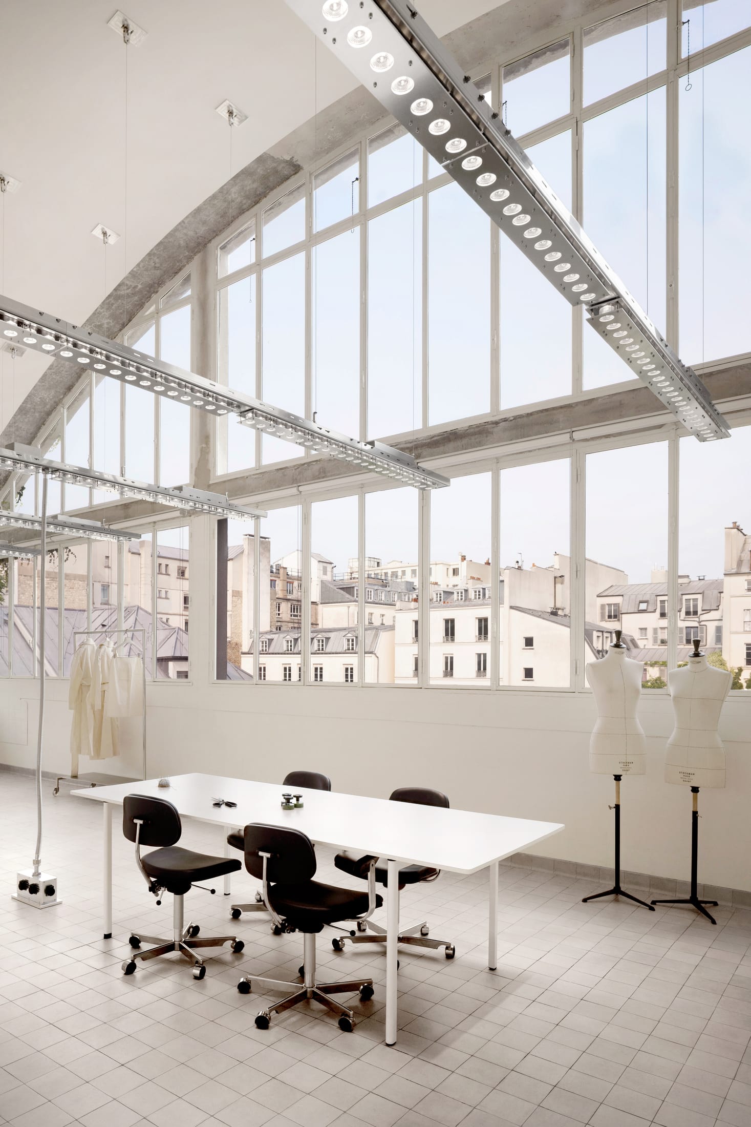 Close-up of the custom circular LED lighting units by Benoît Lalloz.