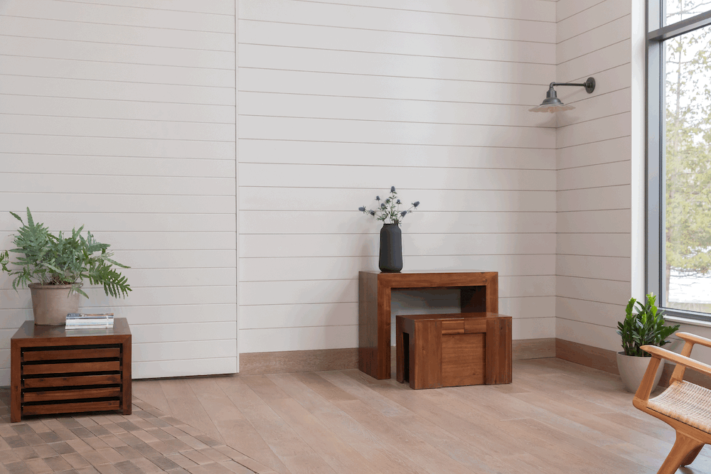 The Transformer Dining Set in American mahogany including the extendable table and matching bench.