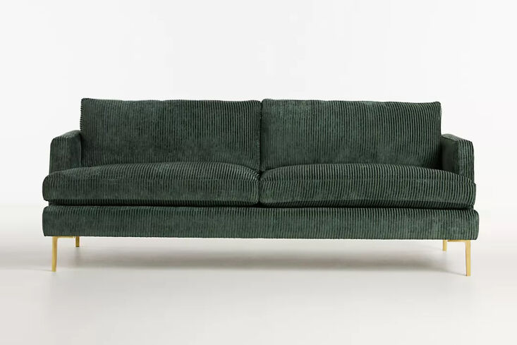 Anthropologie Corduroy Bowen Sofa in Forest green.