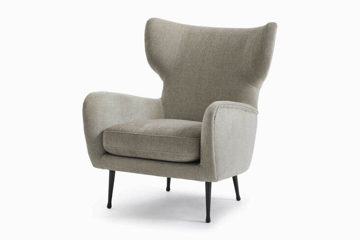 West Elm Lucia Wing Chair featuring thin metal legs and a sleek modern profile.
