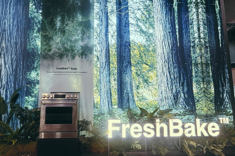 A modern FOTILE FreshBake range and oven set against a nature-inspired background.