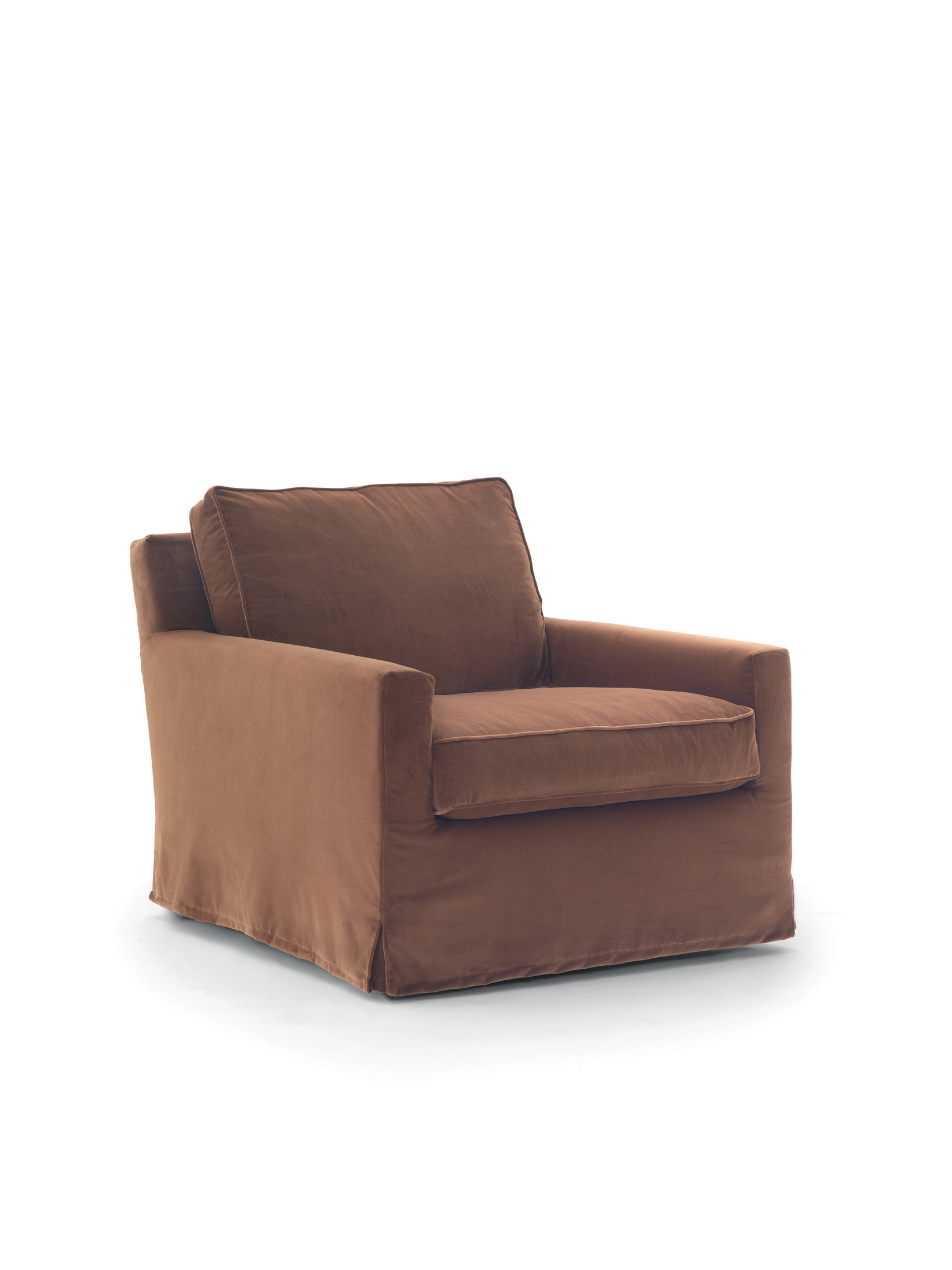 Close-up detail of the Arflex Cousy seat and back cushions showing fabric texture and proportion.