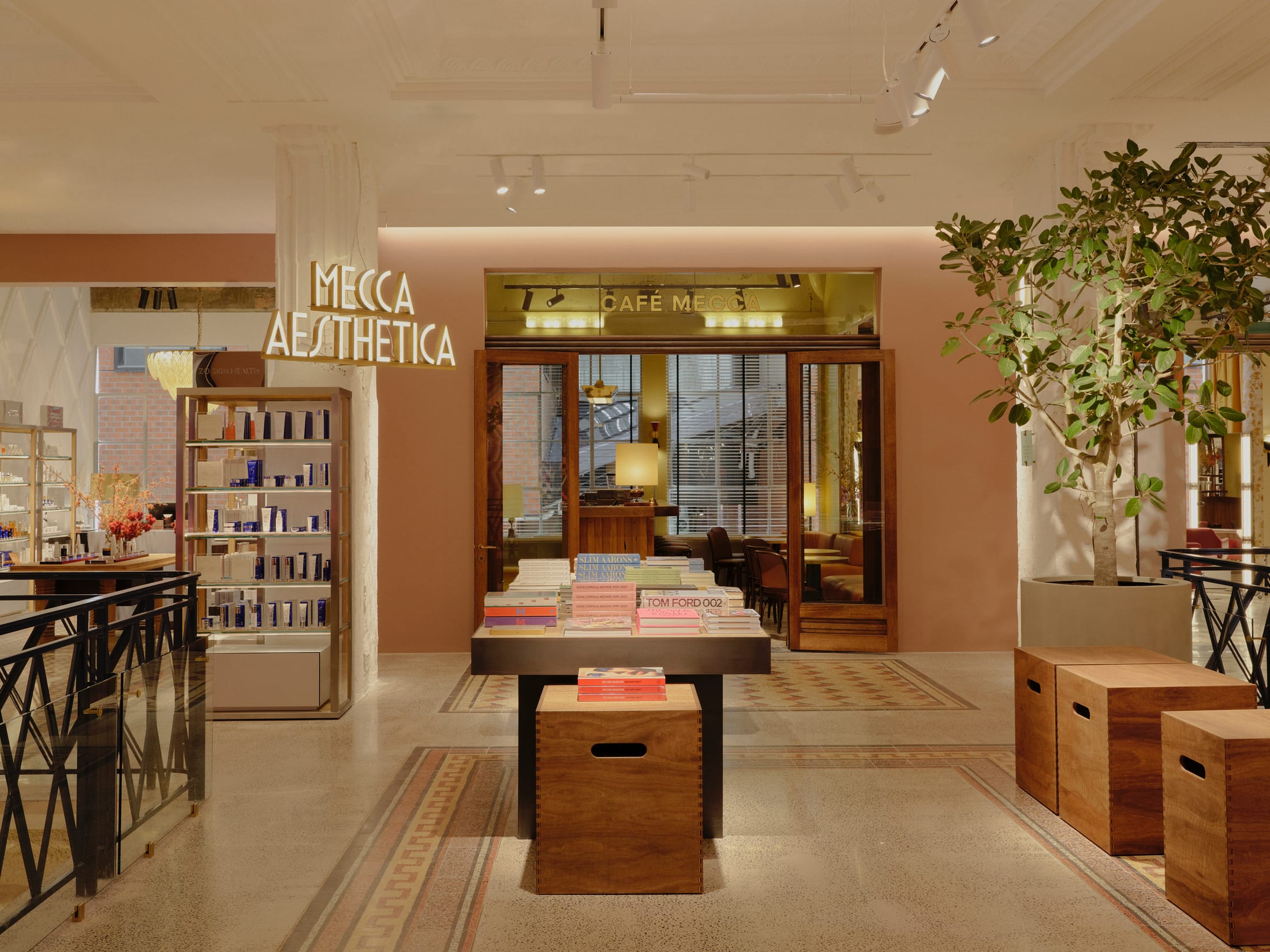 Detailed view of the restored geometric Aztec patterns on the decorative plaster ceiling.