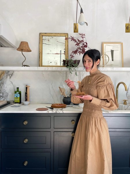 A vibrant rhubarb tart with a thin, perfectly baked olive oil crust.