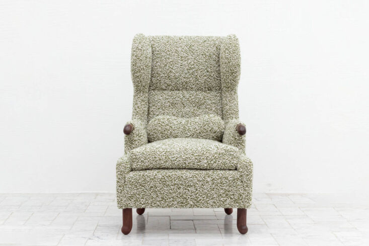 BDDW Canett Wingback Chair with solid Douglas fir frame and hand-upholstered fabric.