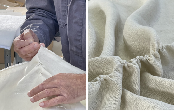 Bespoke neutral-toned sofa in a minimalist setting representing the Puglia craftsmanship.