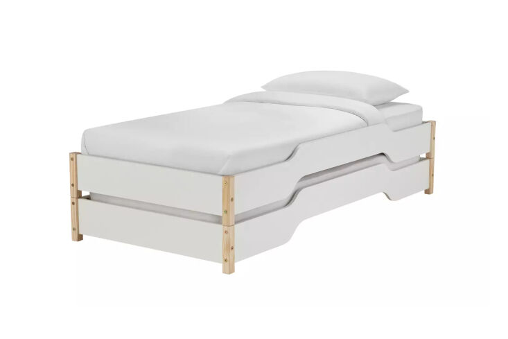 A vintage Habitat Hanna stacking single bed in a light wood finish.