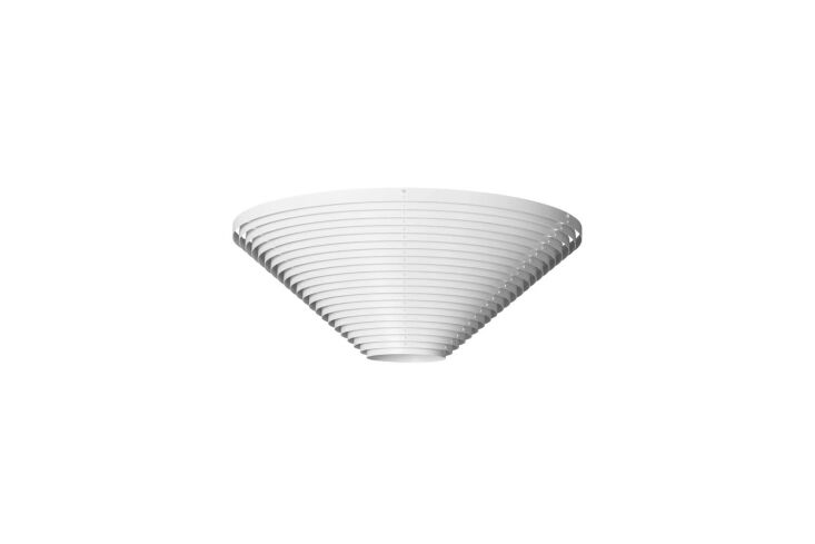 Artek Ceiling Light A622A featuring staggered circles of white louvered steel.