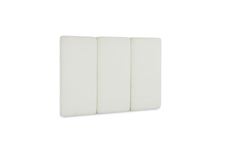 The Article Noel headboard panels featuring white bouclé textured fabric.