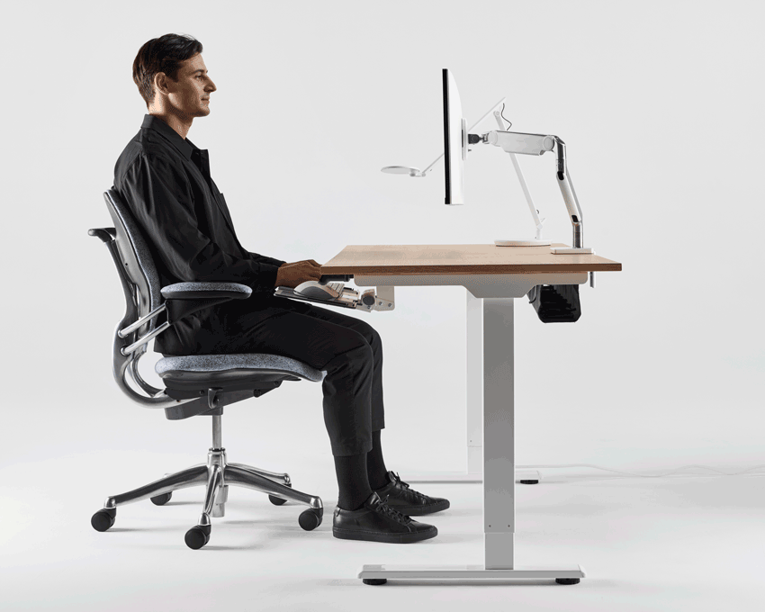 Diagram or photo showing dynamic ergonomic posture and movement in a workspace.