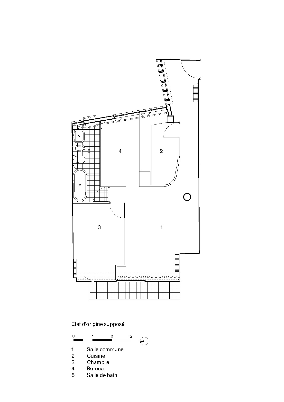 Architectural floor plan showing the existing layout of the apartment prior to the 2024 restoration.