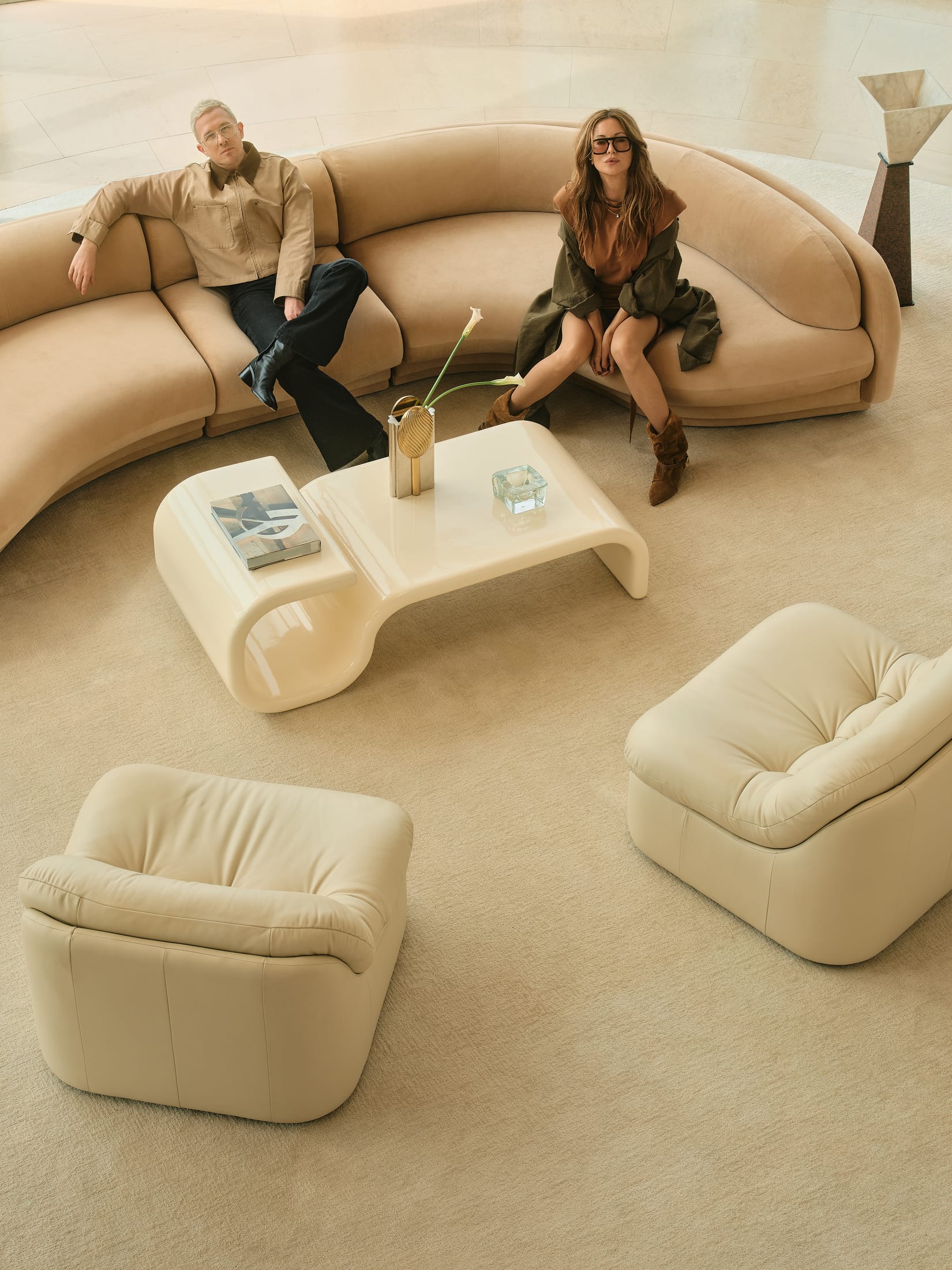 Close-up of the Poet Sofa in Malibu Willow botanical tufted velvet texture.