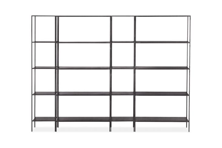 A Room & Board Slim Bookcase Wall Unit in Natural Steel.