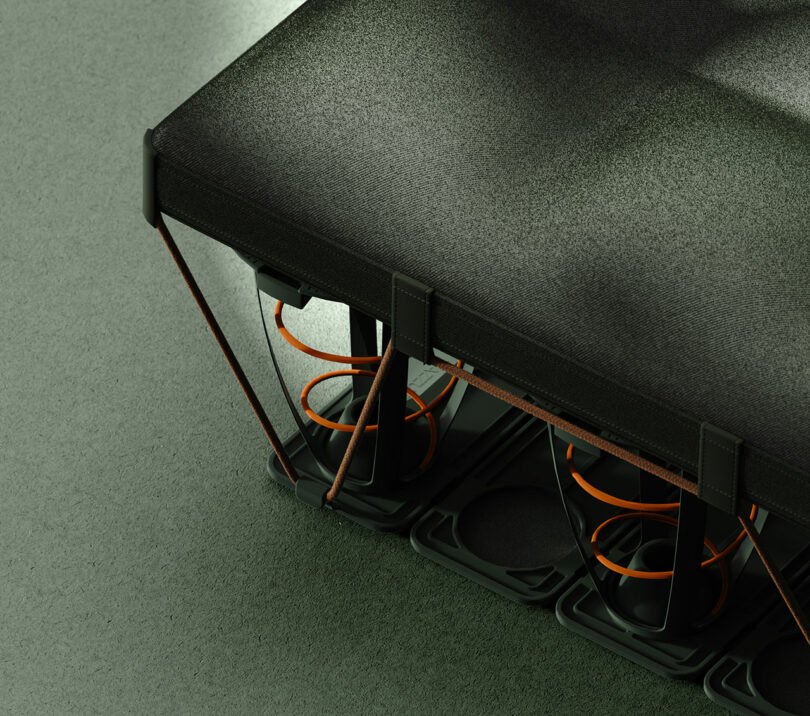 Detailed view of the mattress base grid and the exposed modular springs without any glue or foam.