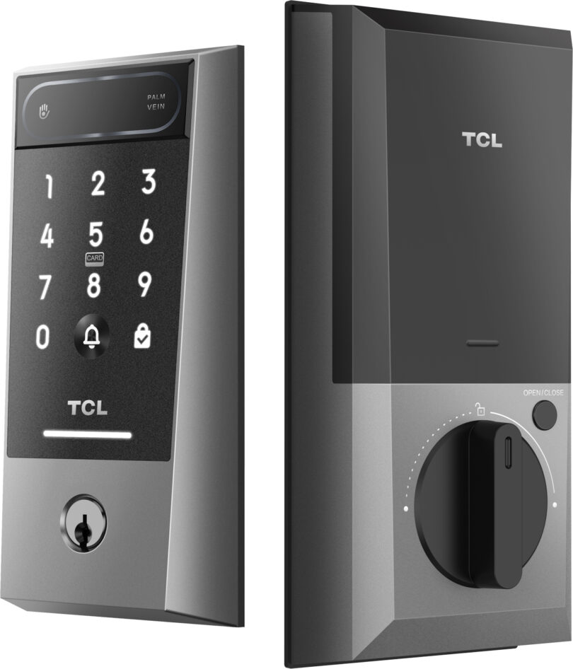 The front and back panels of the TCL D2 Pro smart lock.