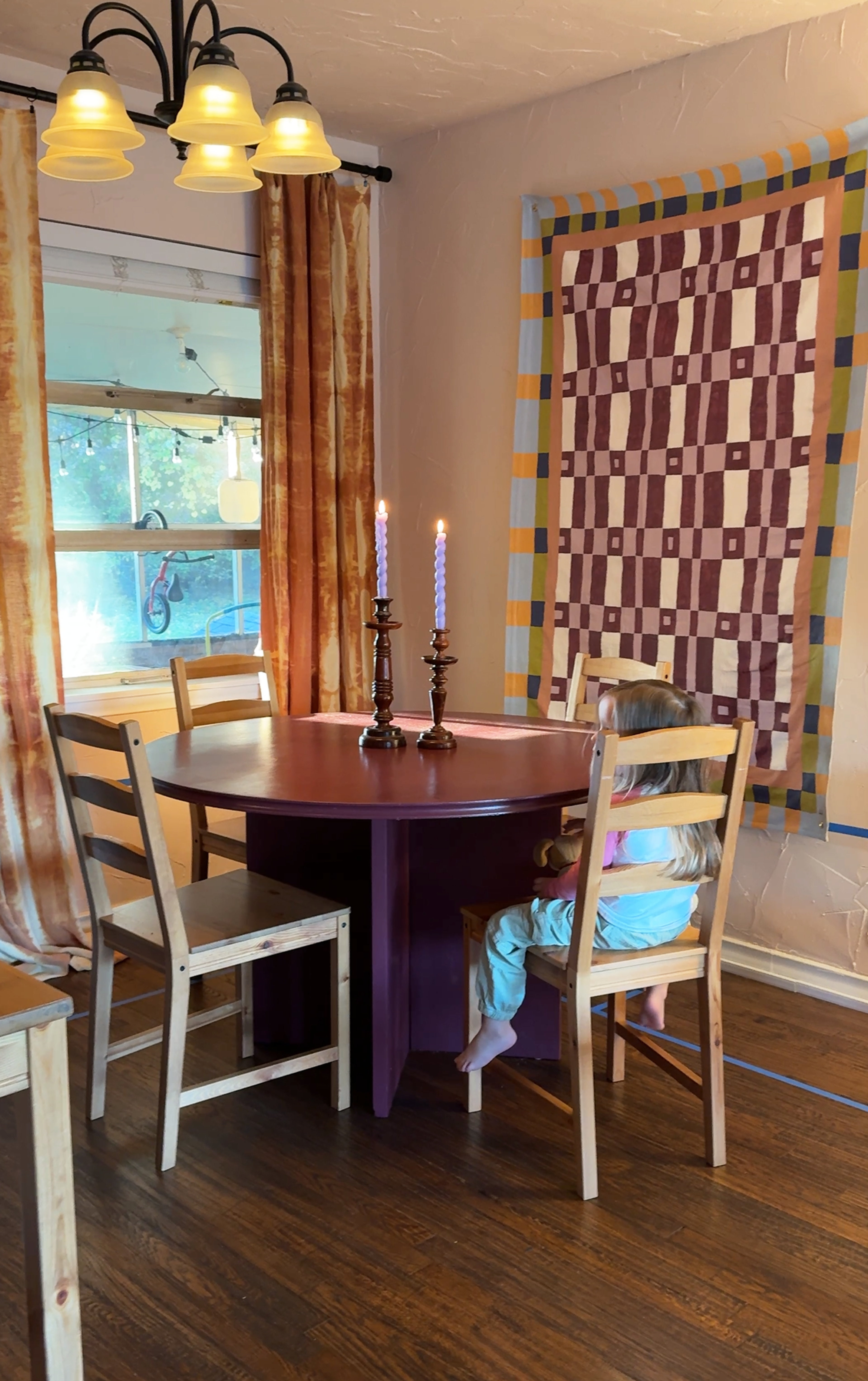 The completed dining table makeover with a smooth, satin finish and modern styling.