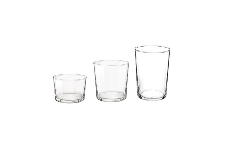 Short, wide Bormioli Rocco Bodega glasses used for wine or water.